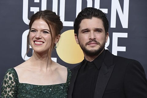 Rose Leslie, left, and Kit Harington arrive at the 77th annual Golden Globe Awards on Jan. 5, 2020, in Beverly Hills, Calif.