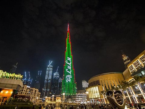 Burj Khalifa in Dubai celebrates the opening of the 200th LuLu store, on Saturday.