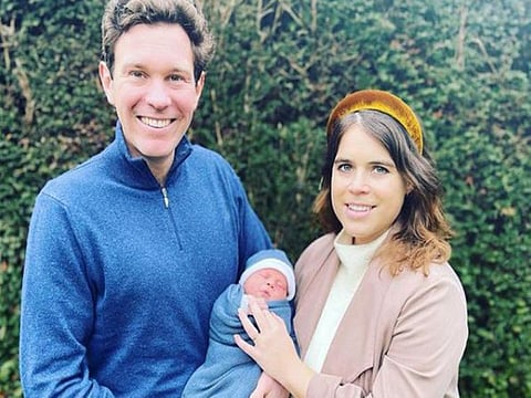Jack Brooksbank and Princess Eugenie with their son, August.