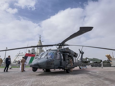 File image of a helicopter exhibit from IDEX 2021: A media release stated that the partnership was formed for the development of the VRT500 Helicopter and VRT300 UAV programs