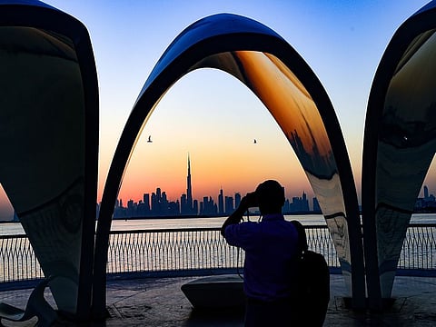 Dubai Skyline seen from Dubai Creek Harbour.