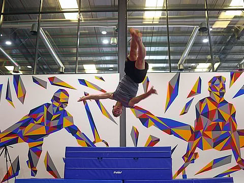 Netherlands' Olympic gymnasts practise at Fly High Fitness in Dubai