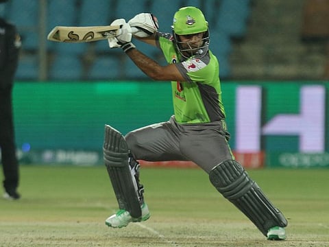 Pakistan international Fakhar Zaman cuts this one on way to a blazing 82 for Lahore Qalandars against Quetta Gladiators on Monday.