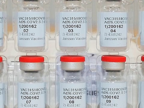 Vials of Johnson & Johnson's Janssen COVID-19 vaccine.