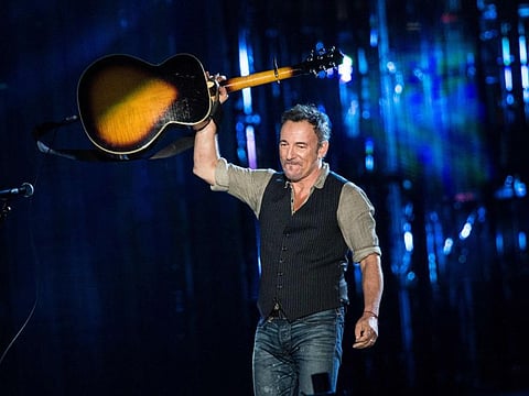 In this file photo taken on November 11, 2014 Bruce Springsteen performs during "The Concert for Valor" on the National Mall in Washington, DC.