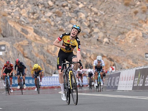 More to Jebel Jais in Ras Al Khaimah than just the view. The emirate has been packing in adventure pursuits to add to all the other natural attractions. Pictured here is Jonas Vingegaard winning Stage 5 of the UAE Tour at Jebel Jais.