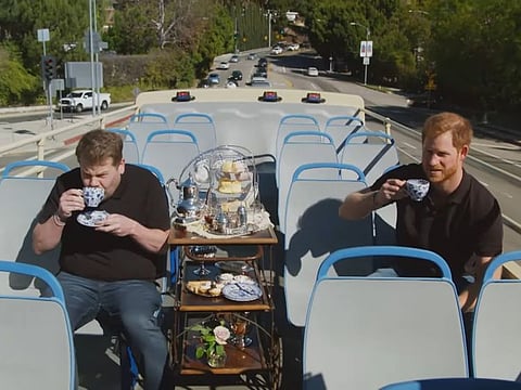 James Corden and Prince Harry on a segment for 'The Late Late Show With James Corden'
