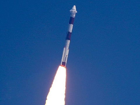 Indian Space Research Organisation (ISRO)'s Polar Satellite Launch Vehicle PSLV-C51, carrying Brazilian satellite Amazonia-1, lifts off from the Satish Dhawan Space Centre in Sriharikota, on February 28. 2021. PTI