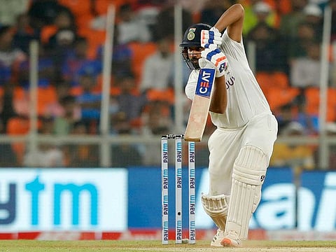 India's Rohit Sharma in action during the third Test against England at Narendra Modi Stadium, Motera in Ahmedabad on February 24, 2021.