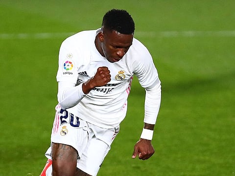 Real Madrid's Vinicius Junior celebrates scoring.