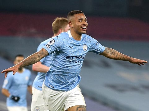 Manchester City's Gabriel Jesus celebrates scoring their second goal.