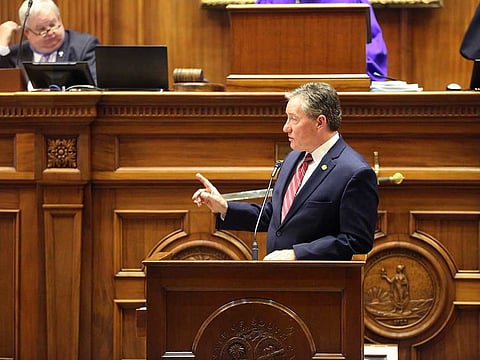 South Carolina Sen. Greg Hembree speaks in favour of a bill that would add the firing squad to the electric chair and lethal injection as execution methods in the state on Tuesday, March 2, 2021, in Columbia, S.C. The state hasn't had the chemicals to do lethal injection for years.
