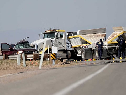 A collision between a truck and an SUV carrying more than two dozen people near the US-Mexico border Tuesday morning has left 13 dead and several others injured on Tuesday, Mar. 2, 2021, in Holtville, California.