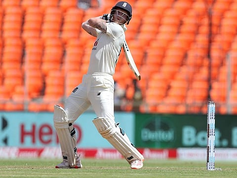 England allrounder Ben Stokes in full flow during his top score of 55 on the first day of fourth Test match against India on Thursday.