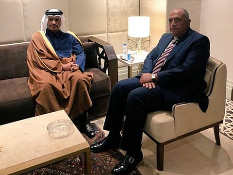 Qatari Foreign Minister Mohammed bin Abdulrahman meets his Egyptian counterpart Sameh Shoukry in Cairo.