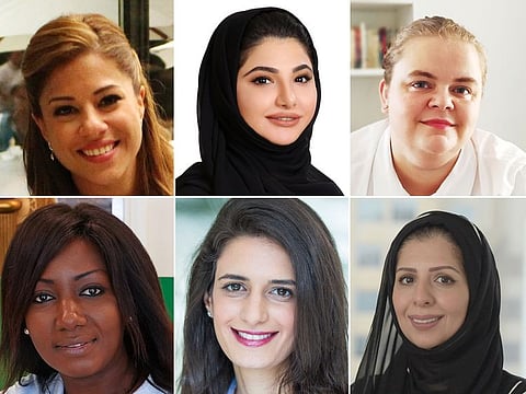 Clockwise from left: Layal Saad, Khadija Khalifa, Jana Gutierrez-Kardum, Hanan Ahmad, Maya El Hachem and Aissata Sada Wane. Ahead of International Women's Day, they say that UAE is a place where women can grow in their personal lives and careers without any hurdles .