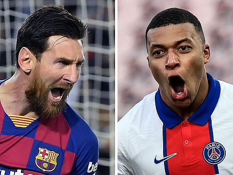 Barcelona's Lionel Messi will look to overhaul Kylian Mbappe and PSG