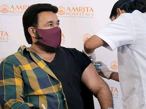 Actor Mohanlal gets his vaccine.