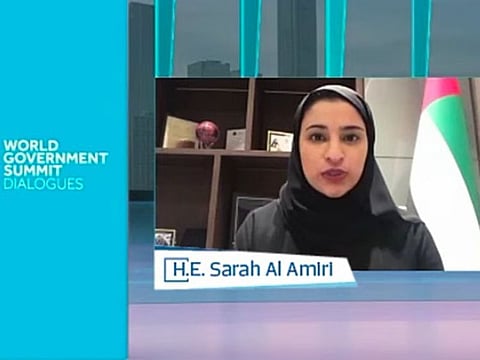 Sarah Al Amiri speaks during a virtual session of World Government Summit Dialogues in Dubai on Wednesday.