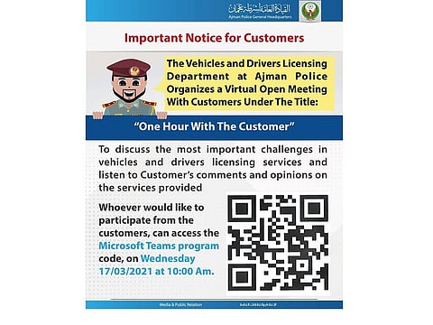 A notification about the virtual meeting, issued by Ajman Police.