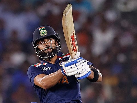 File picture: India's Virat Kohli hits a six to win the match against England in the second T20I, at Narendra Modi Stadium, Ahmedabad.