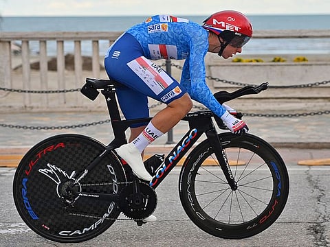 Tadej Pogacar on his way to victory in the Tirreno-Adriatico cycling race