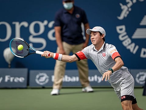 Kei Nishikori in action in Dubai