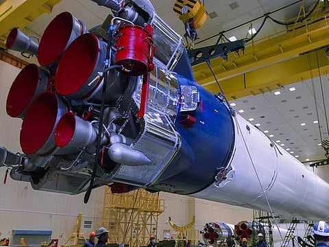 The Russian Soyuz 2.1a rocket that is set to launch on March 20 from Baikonur Cosmodrome in Kazakhstan with 38 satellites from 18 countries, including the UAE.
