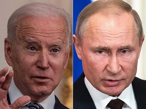 This combination of pictures created on March 17, 2021 shows US President Joe Biden and  and Russian President Vladimir Putin.