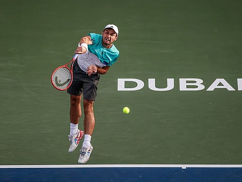 Russia's Aslan Karatsev, Australian Open semi-finalist, en route to semi-finals in the Dubai Duty Free Tennis Championships on Thursday.