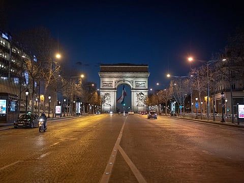The Avenue des Champs-Elysees in Paris as France begins another lockdown due to the coronavirus pandemic, March 19, 2021.