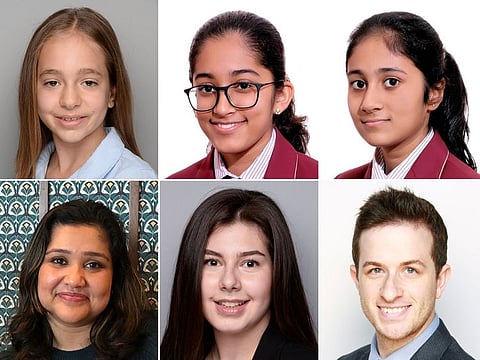 Clockwise from top left: Ereeni Amelia Warriner, Hanna Abdul Majeed, Ria Moopen, Matthew Morris, Salma Hilal and Dr Ishani Roy Chowdhury.