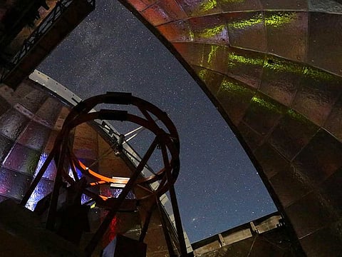 This NASA photo released on March 11, 2021 shows the view from inside the dome of NASA’s Infrared Telescope Facility during a night of observing. The 3.2-metre telescope atop Hawaii’s Mauna Kea was used to measure the infrared spectrum of asteroid 2001 FO32.