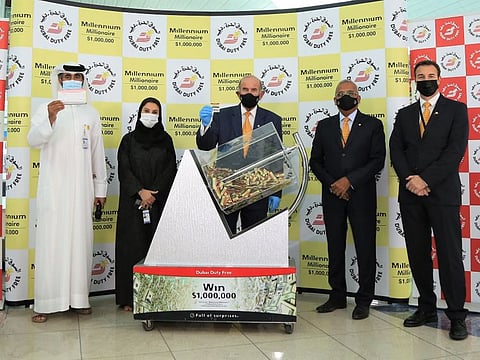 The latest draw for the Dubai Duty Free Millennium Millionaire and Finest Surprise being held at Dubai International Airport on Wednesday.