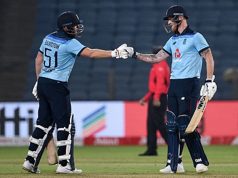 Jonny Bairstow, who scored his 11th ODI hundred (left), and Ben Stokes (99) during their match-winning partnership on Friday.
