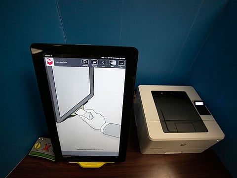 In this Sept. 16, 2019, file photo, a Dominion Voting Systems voting machine is seen in Atlanta.