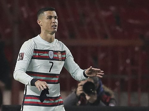Portugal's Cristiano Ronaldo against Serbia during the World Cup 2022 qualifiers.