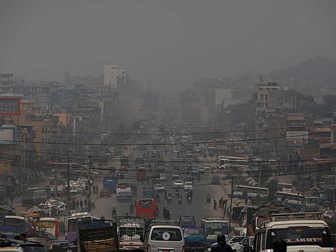 A general view of a street during a smoggy day as the government has ordered schools to close for four days after the air pollution climbed to hazardous levels, forcing millions of students to stay home across the country, in Kathmandu, Nepal March 30, 2021.