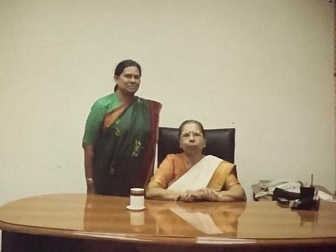 Former teacher Magdalene Anthony (left) with Mariamma Varkey. Her daughter is now a supervisor and the grand daughter is a student in Our Own Schools in Dubai..