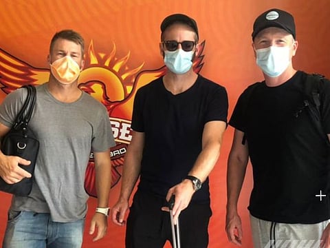 David Warner, Kane Williamson and Brad Haddin arrive for Sunrisers Hyderabad