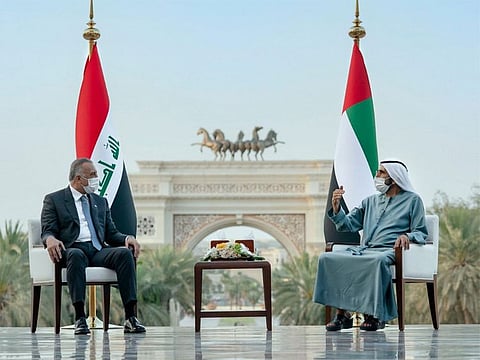 Mohammed Bin Rashid receives Iraq's Prime Minister Mustafa Al-Kadhimi at Zabeel Palace.