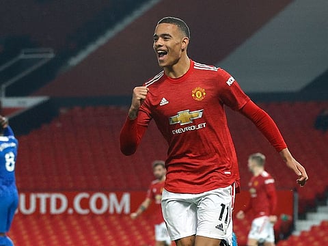 Manchester United's Mason Greenwood celebrates after scoring his side's second goal.