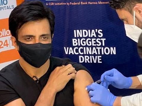 Actor Sonu Sood gets COVID-19 vaccine.