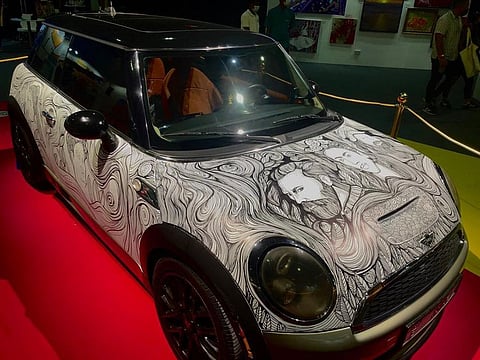 Five big legends from the world of art have come alive on this car as an Indian artist in Dubai made a live doodle sketch on a Mini Cooper.