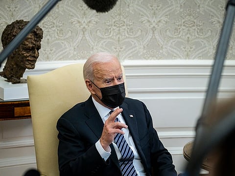 President Joe Biden meets with members of the Congressional Black Caucus, at the White House in Washington, April 13, 2021.