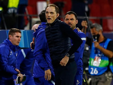 Chelsea manager Thomas Tuchel celebrates after the match.