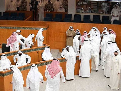 Kuwaiti deputies during a parliament session in a file picture. The protest was called to "highlight the government’s disrespect to the Kuwaiti constitution, specifically in agreeing to postpone all past and future motions to interrogate the prime minister''.