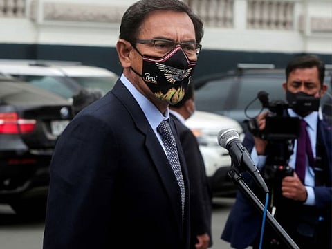 Peru's ex-President Martin Vizcarra outside Congress in Lima.