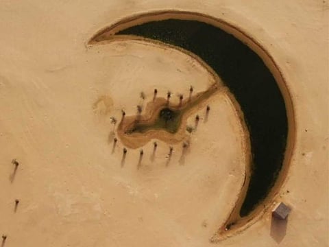 The Moon Lake is located in Al Qudra desert, Dubai, and is surrounded by the Arabian Onyx and gazelles.