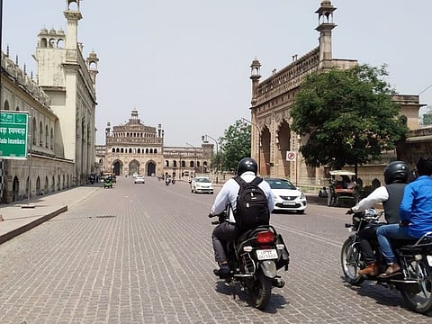 A deserted view of a road amid the surge in COVID-19 cases across India, in Lucknow on Friday.